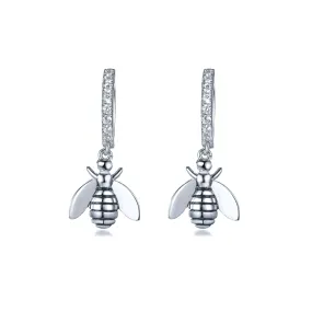 Silver Color Huggie Hoop Earrings with Bee Charm